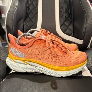 Size 10 - Hoka One One Clifton 8 Women's Orange and Yellow Athletic Shoes